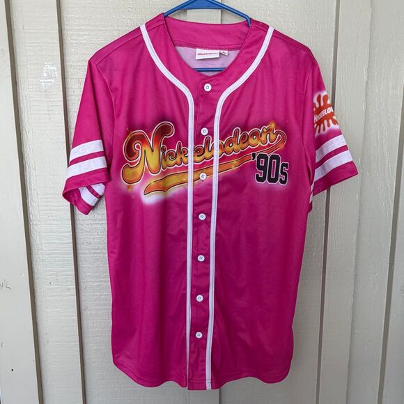 Nickelodeon Tops - Nickelodeon Cartoon Baseball Jersey Women’s small Hot Pink 90’s